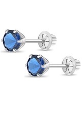 catchy white gold 4mm round September Birthstone baby earrings 